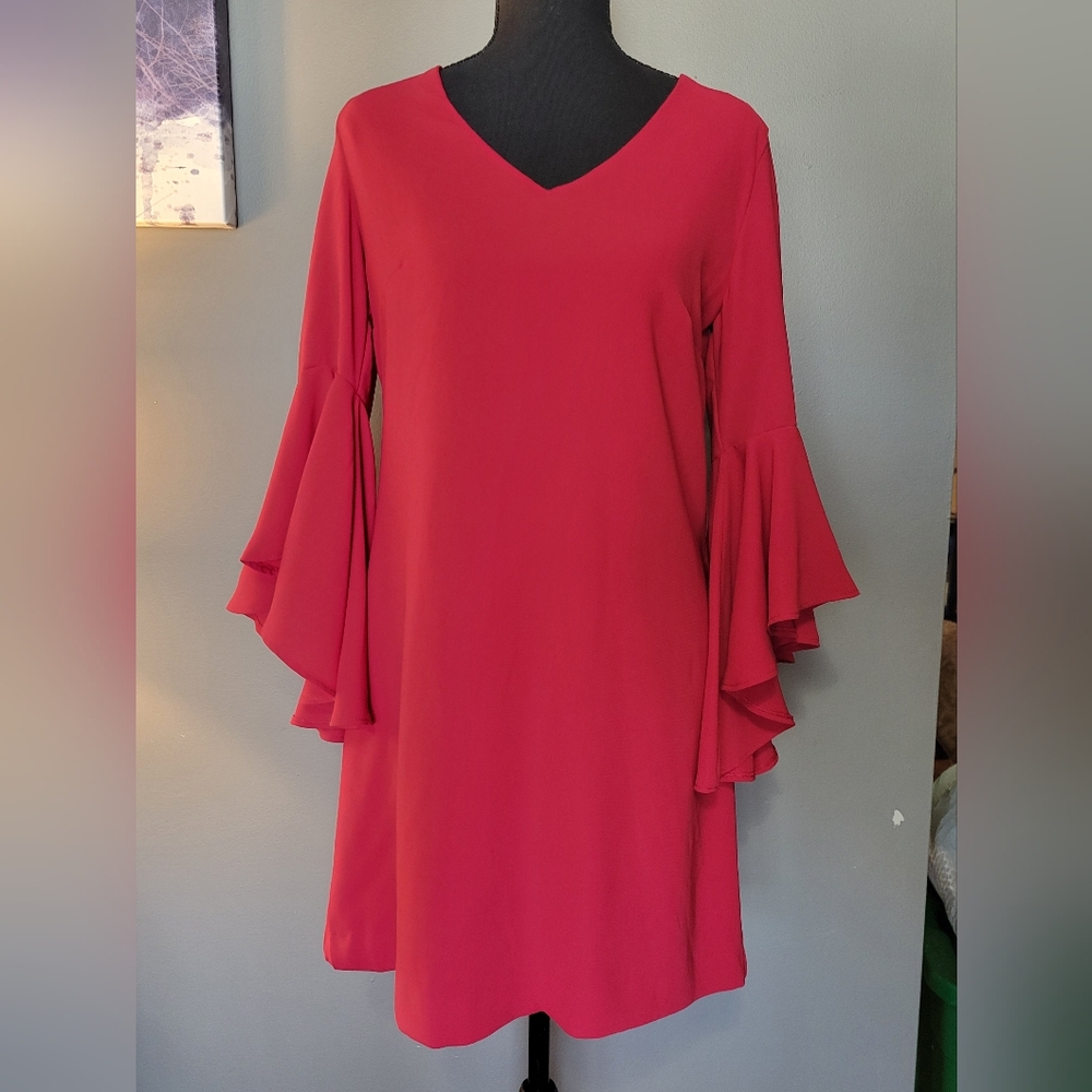 Mango Vibrant Red Flared Sleeve Dress